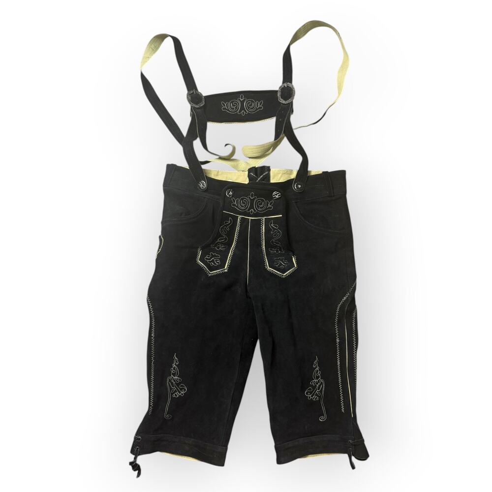 Men’s Black Leather Lederhosen Size XL 40 Waist German Bavarian Oktoberfest - Picture 1 of 11
